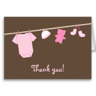 Clothesline with baby clothes and toys Baby Shower Greeting Cards