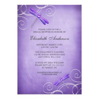 Purple Dragonfly Swirls Bridal Shower Personalized Invites