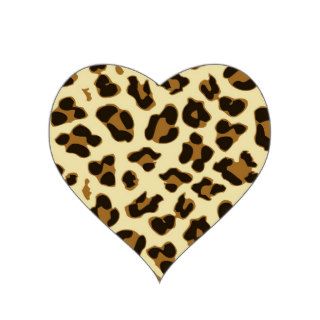Cheetah Leopard Print Black Brown Spots Pattern Heart Stickers