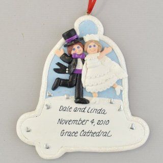 Our First Christmas as Mr. and Mrs. Wedding Bell Ornament   Brunette   First Year Married Christmas Ornament