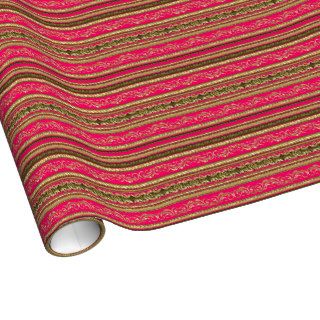 Gold And Park Pink, Vintage Lace Stripes Pattern Gift Wrap