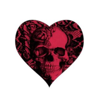 Red and black gothic lace skull. heart sticker
