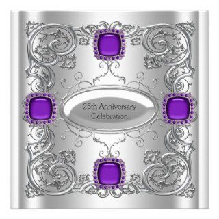 Silver Purple 25th Wedding Anniversary Party Personalized Invitation