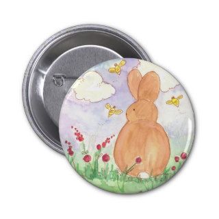 Bunny Rabbit Spring Garden Pet Animal Watercolor Pinback Button