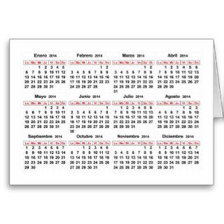 Spanish horizontal calendar 2014 greeting card