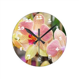 Pink and Yellow Orchids Clock