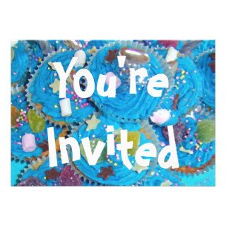 Blue Cupcakes 'You're Invited'  white invitation