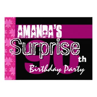 90th Surprise Birthday Party Pink Pattern Template Invitation