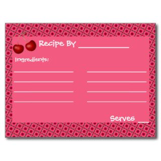 Pink Cherry Mod Recipe Cards Template Post Cards