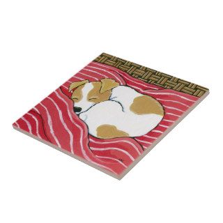 Sleeping Jack Russell Puppy Dog Art Tile
