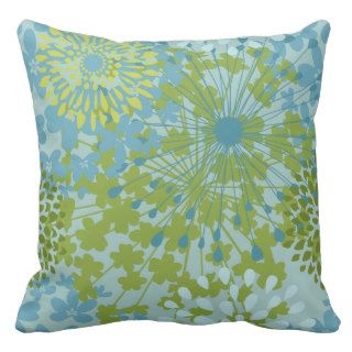 Pretty Blue Green Flower Floral Line Art Pillow