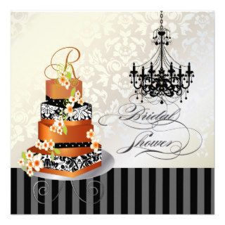 PixDezines monogram bridal, burnt appricot cake Invitation