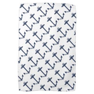 Nautical Navy Blue Anchor Pattern Hand Towels
