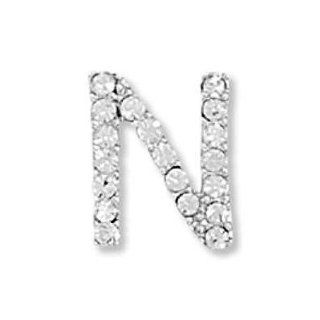 Alphabet Letter N Slide Pendant with Crystals Rhodium on Sterling Silver Nontarnish Jewelry