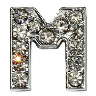 Sugar N Vine Ice Crystal Covered Alphabet Letter "M" Slide Charm   Works with Slider Style Buckle Charm Bracelets Jewelry