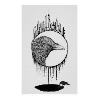 Scavenger, abstract bird ink drawing poster
