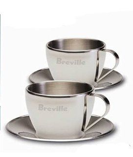 Stainless Steel Cappuccino Cups and Saucers   Set of 2 by Breville Kitchen & Dining