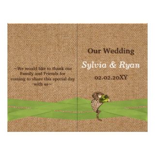 FAUX burlap ,green brooch bi fold Wedding program Flyer