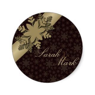 Envelope Seal Brown & Gold Snowflake Wedding Sticker
