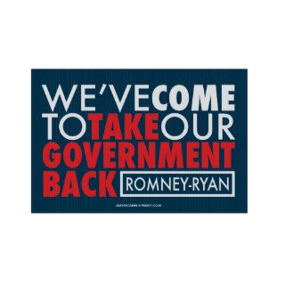 Romney Ryan Take Government Back Yard Sign Blue