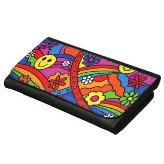 Smiley Face Rainbow and Flower Hippy Pattern Wallet