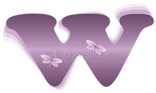 "w" Purple Dragonfly Alphabet Letter Name Wall Sticker   Decal Letters for Children's, Nursery & Baby's Room Decor, Baby Name Wall Letters, Girls Bedroom Wall Letter Decorations, Child's Names. Dragonflies Mural Walls Decals Baby 