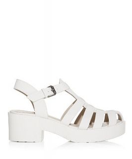 White Caged Chunky Block Heel Sandals