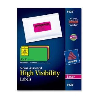 Avery Neon Rectangle Laser Label   2" Width x 4" Length   10/Sheet   Permanent   150 / Pack   Neon Yellow, Neon Green  Printer Labels 