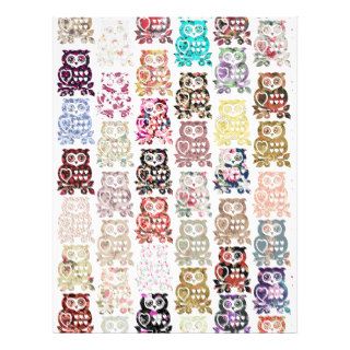 Cute whimsical girly floral owls pattern & hearts letterhead design