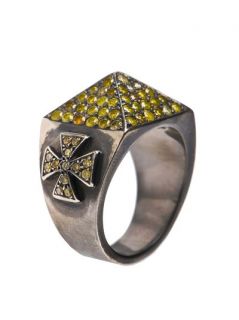 Loree Rodkin Pavé Pyramid Ring With Maltese Crosses   Browns