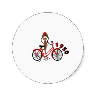 Sock Monkey % 1950's Bicycle Drawing  Unique Round Sticker