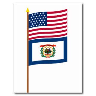 US 35 star flag on pole with West Virginia Postcard
