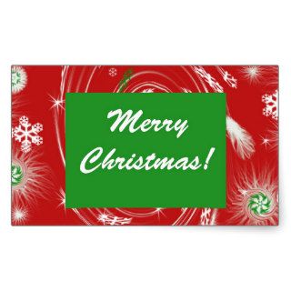 Merry Christmas Snow flakes   background red green Rectangle Stickers