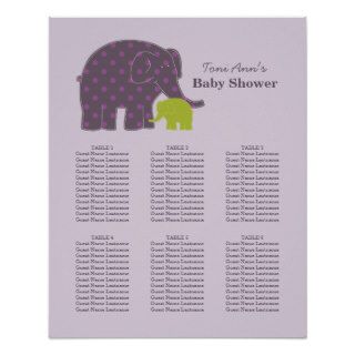 Baby Shower Seating Chart  Purple Green Elephants Poster