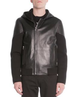 Mens Mixed Media Moto Jacket, Black   Givenchy   Black (XL/54)