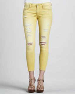 Womens Fisk Destroyed Cropped Jeans, Yellow   Sinclair   Yellow (28)