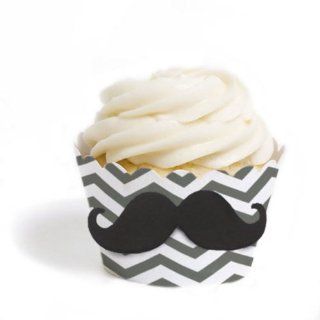 Dress My Cupcake DMC91603 DIY Standard Mustache Cupcake Wrapper Kit, Grey Chevron, Set of 100 Party Packs Kitchen & Dining