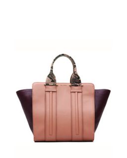 Provence Contrast Leather Tote Bag, Dusty Pink   Pour la Victoire