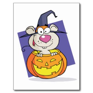 Mouse Witch & Pumpkin Cartoon Halloween Postcards