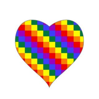 Rainbow Diagonal Squares Heart Stickers