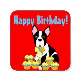 Happy Birthday Boston Terrier Cupcakes Stickers