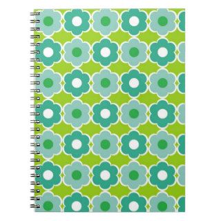 Retro Mod Aqua and Green Flowers Spiral Notebook