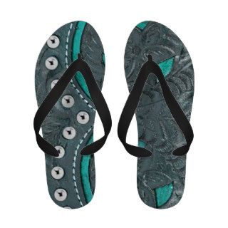 Turquoise Western Tooled Leather & Bling Sandals