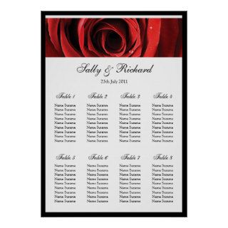 Red Rose Wedding Table Seating Plan Poster