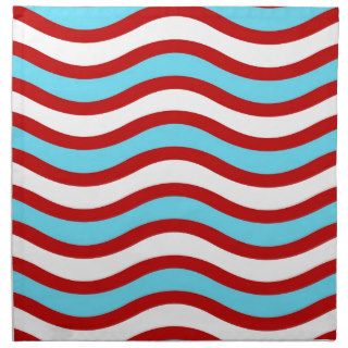 Fun Red Teal Turquoise White Wavy Lines Stripes Napkin