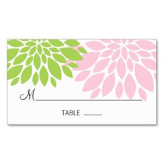Elegant Green and Pink Floral Burst Place Cards Business Card Templates