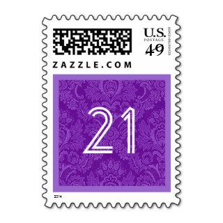21st Birthday Party Striped Number PURPLE Postage Stamps