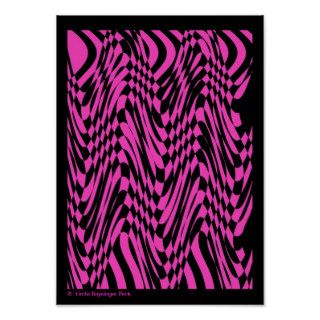 Pink and Black Op Art Abstract Print