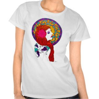 Woman with grapes tattoo t shirt