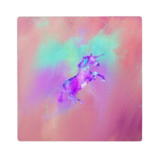 Girly Unicorn Cute Pink Teal Purple Watercolors Plaques